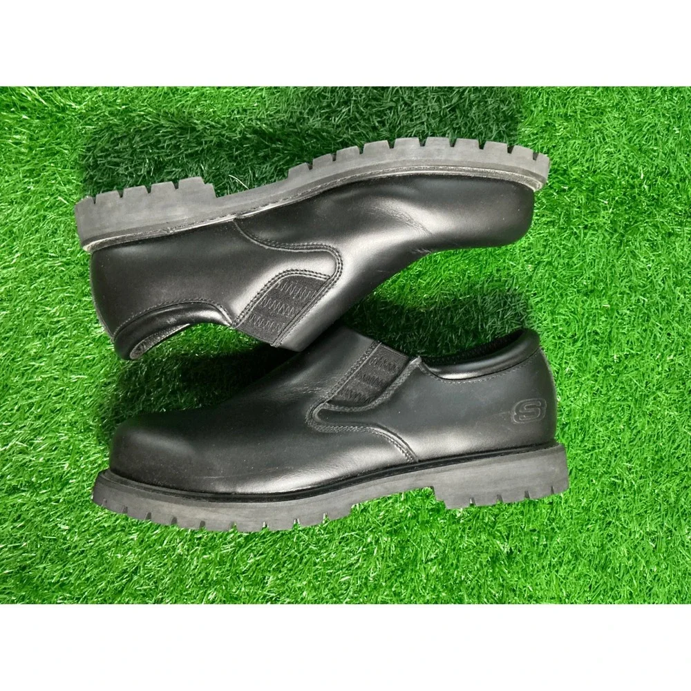 Skechers Relaxed Fit Slip Resistant Black Leather Work Shoes Mens 10 Wide 77048W
